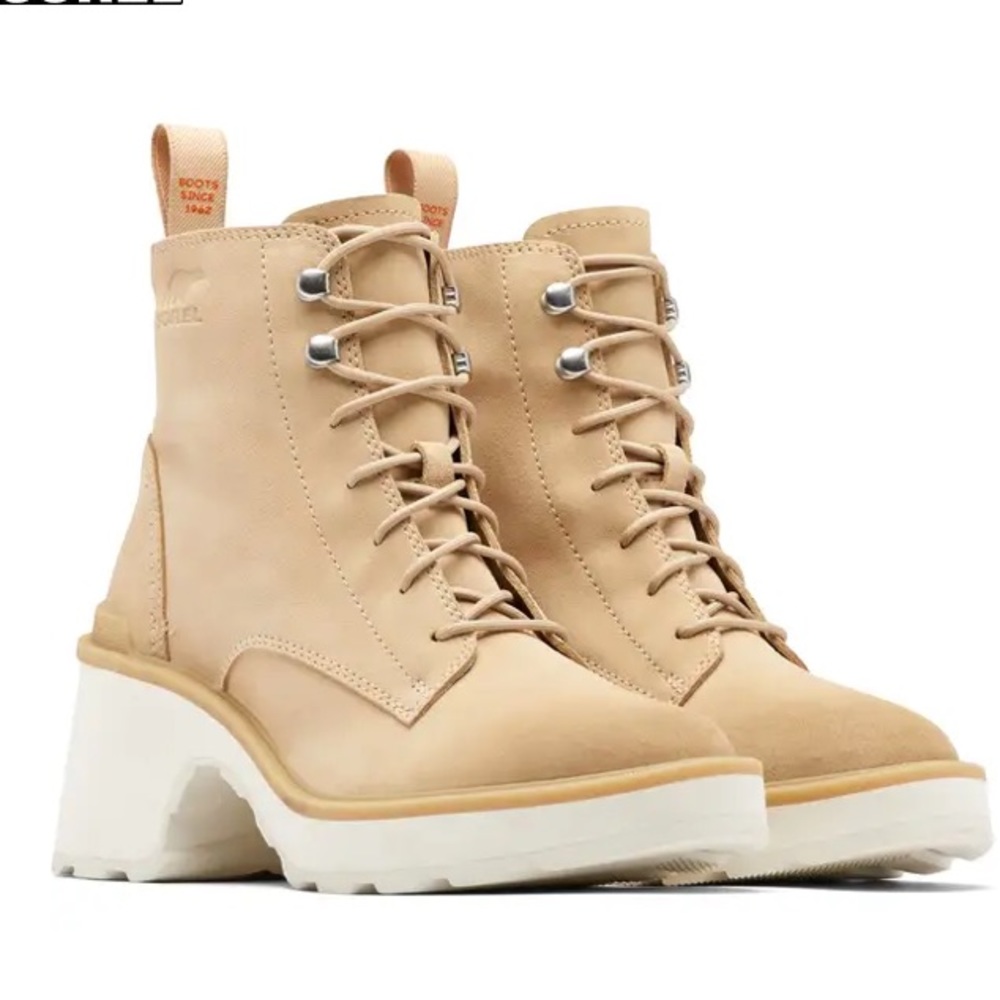 Sorel Beige Lace-Up Boots with White Soles